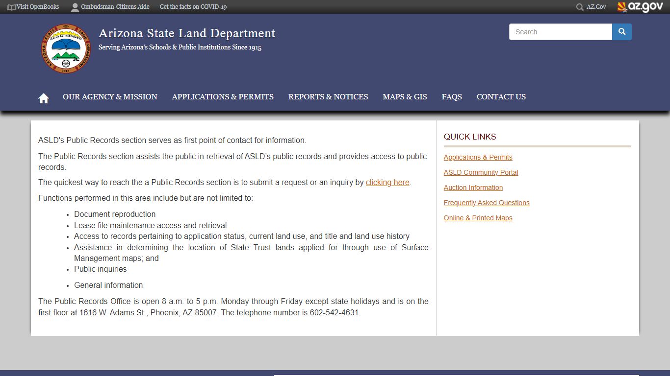 Public Records and General Information | Arizona State Land Department